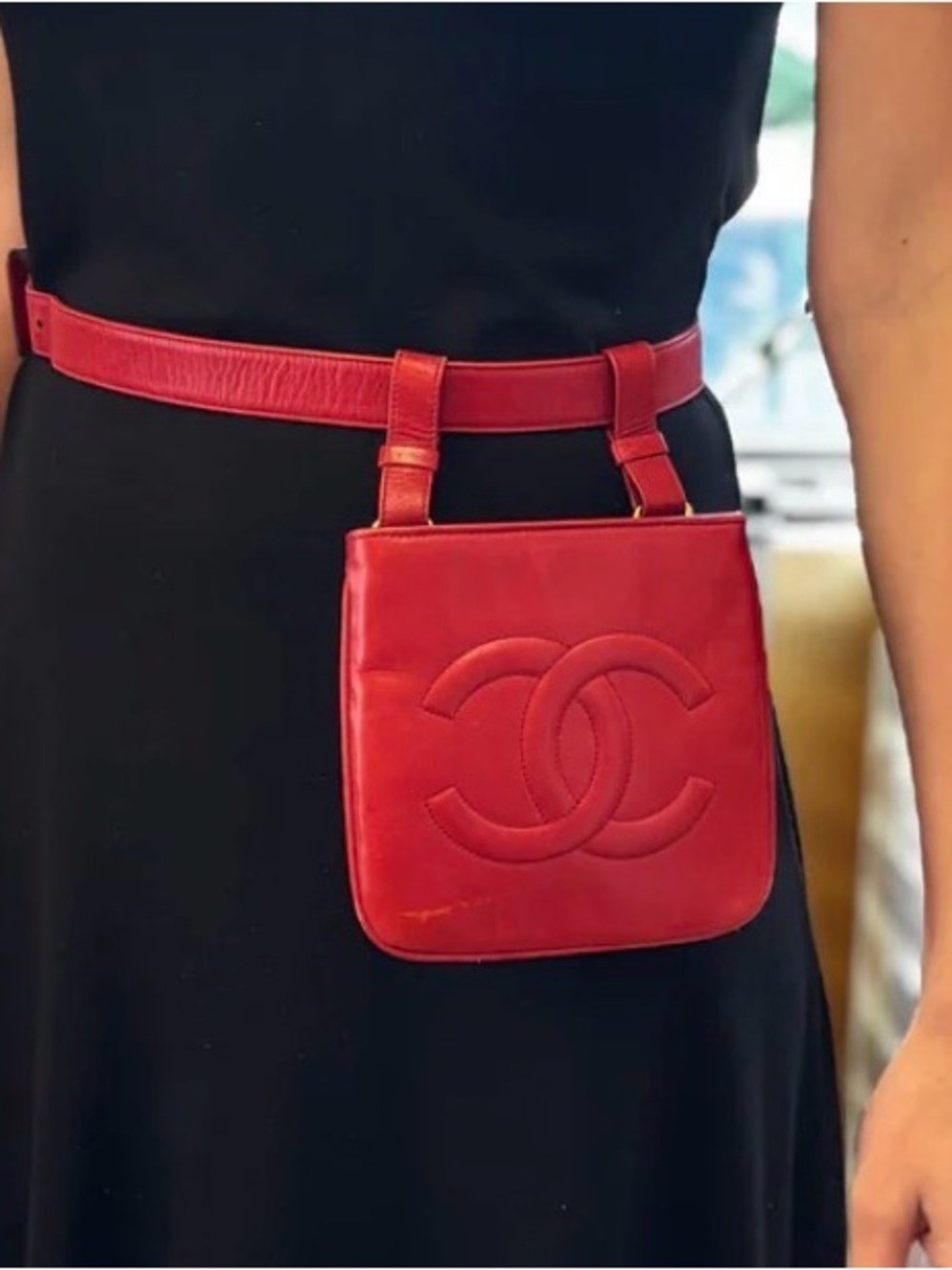 CHANEL Red Quilted CC Crossbody Belt Bag
